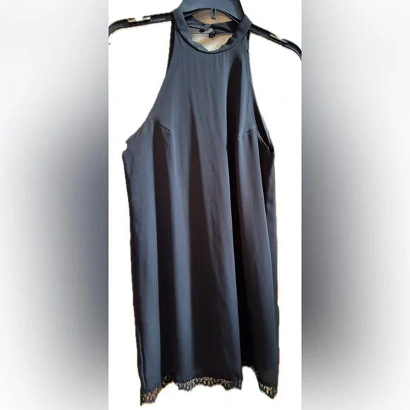 Lulus Small Black Slip Dress Lace Hem Halter Neck Romantic Coquette - Picture 4 of 8